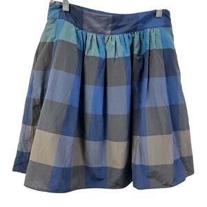 Lands End Canvas‎ Silk Blend Checkered Skirt Womens 0 Blue Grey Preppy School